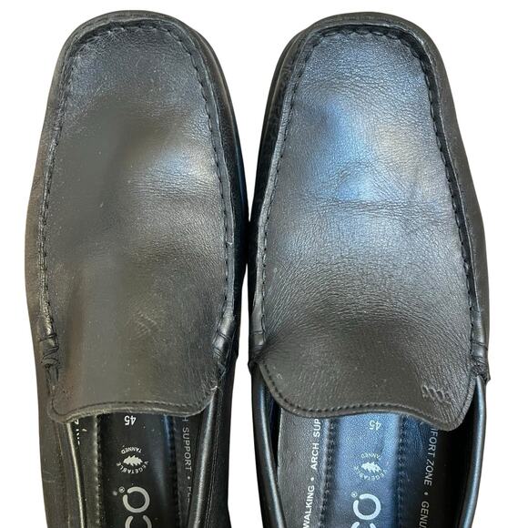 Ecco Black Leather Moc Driving Loafers Size 45 11-11.5 Slip On - Picture 4 of 12